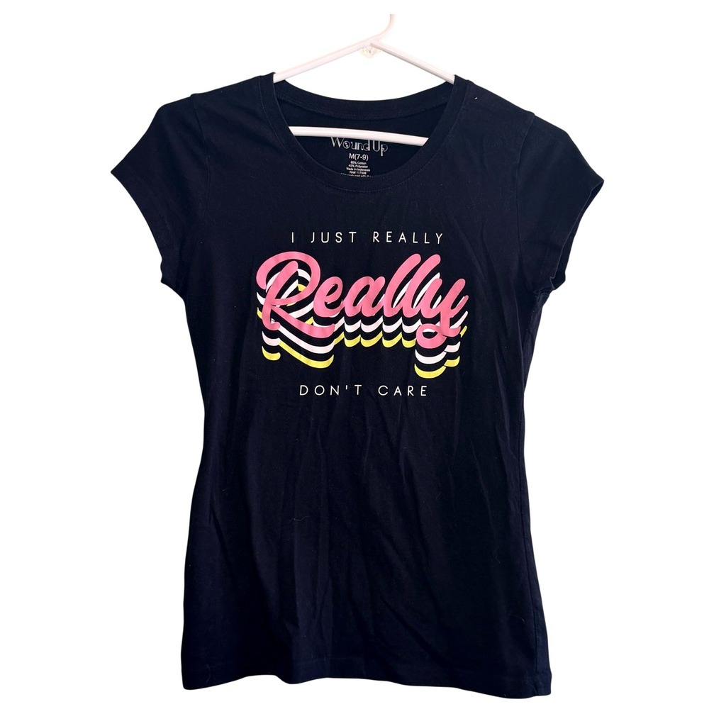 Wound Up Womens I Just Really Don't Care Novelty Crew Neck T-Shirt Black Medium
